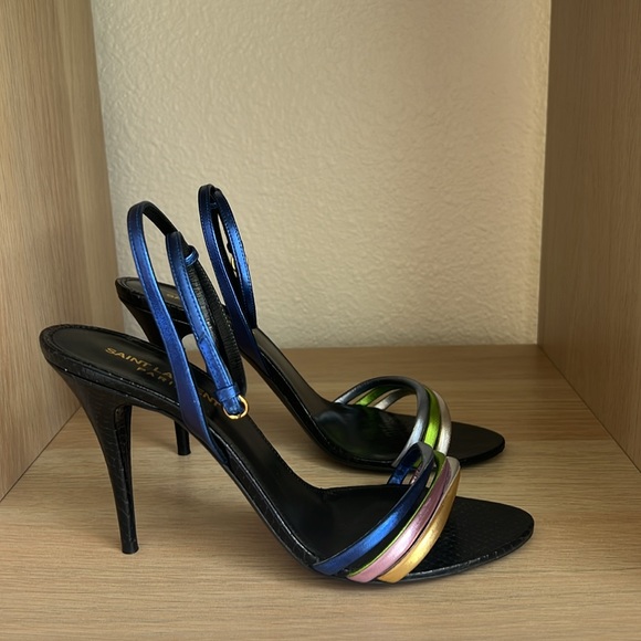 Saint Laurent Multicolor Leather Strappy Heel, size 38, Worn Once, dust bags - Picture 6 of 10